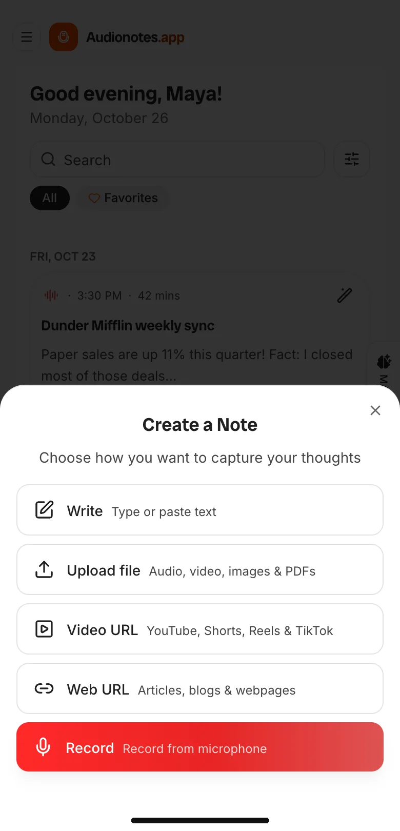 Record, Write, Upload a File or add a YouTube video link