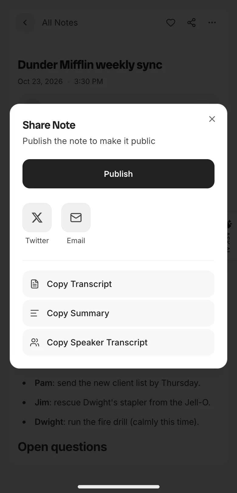 Publish/Share your note