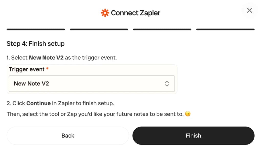 Connect Zapier — Finish setup